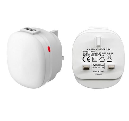 Advanced Accessories Charge-iT Premium USB Mains Charger Adapter 2.1Amp-white