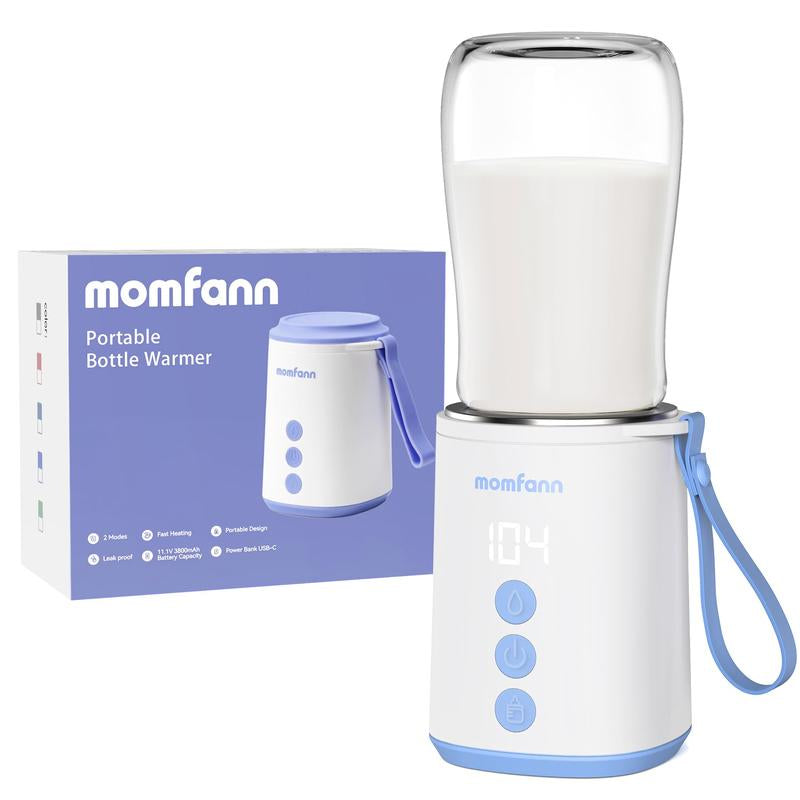 Momfann Portable Travel Bottle Warmer, 2 Modes 4 Temp Baby Bottle Warmer for Breastmilk, Leak-Proof & Fast Heating & Auto Warm-Keeping (5 Adapters)