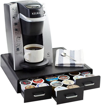Sleek Black Coffee Pods Storage Drawer - Holds 36 K-Cup Pods for Easy Access