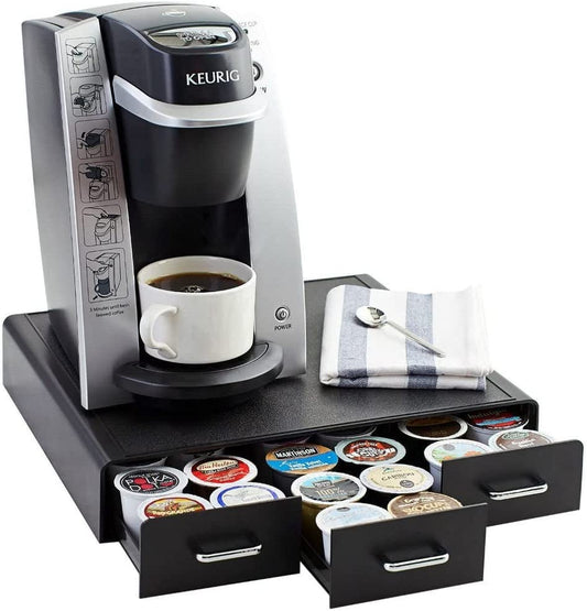 Sleek Black Coffee Pods Storage Drawer - Holds 36 K-Cup Pods for Easy Access