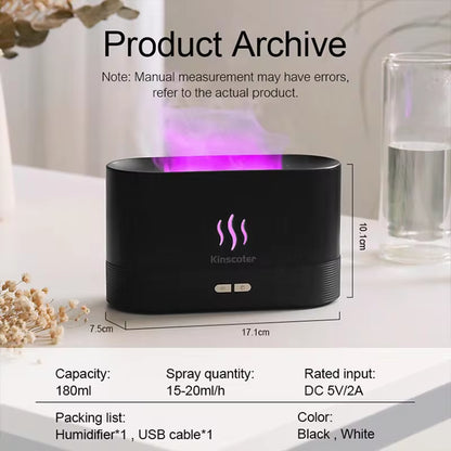 Ultrasonic Aroma Diffuser & Humidifier - LED Essential Oil Flame Lamp with Cool Mist Fogger