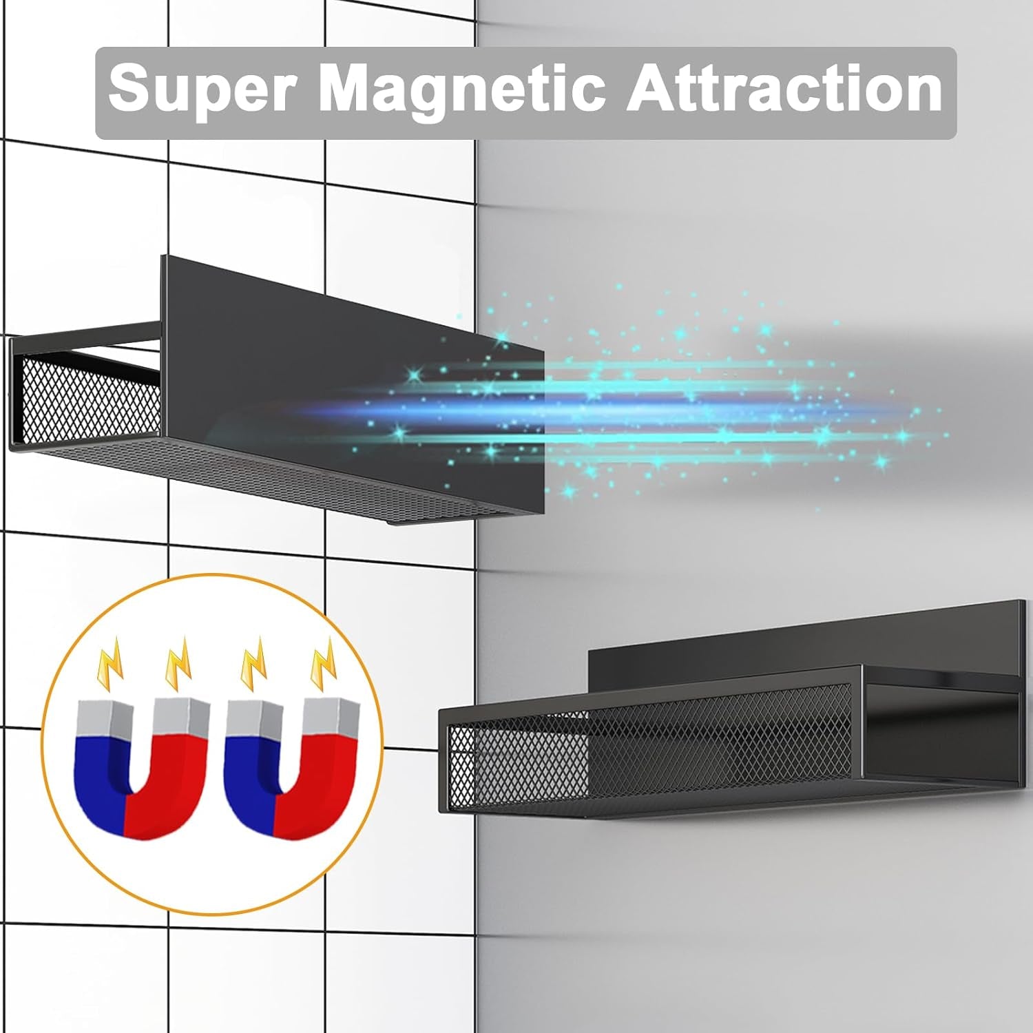 Magnetic Spice Rack Set - 2 Pack Fridge Organizer with Moveable Hooks for Ultimate Kitchen Storage