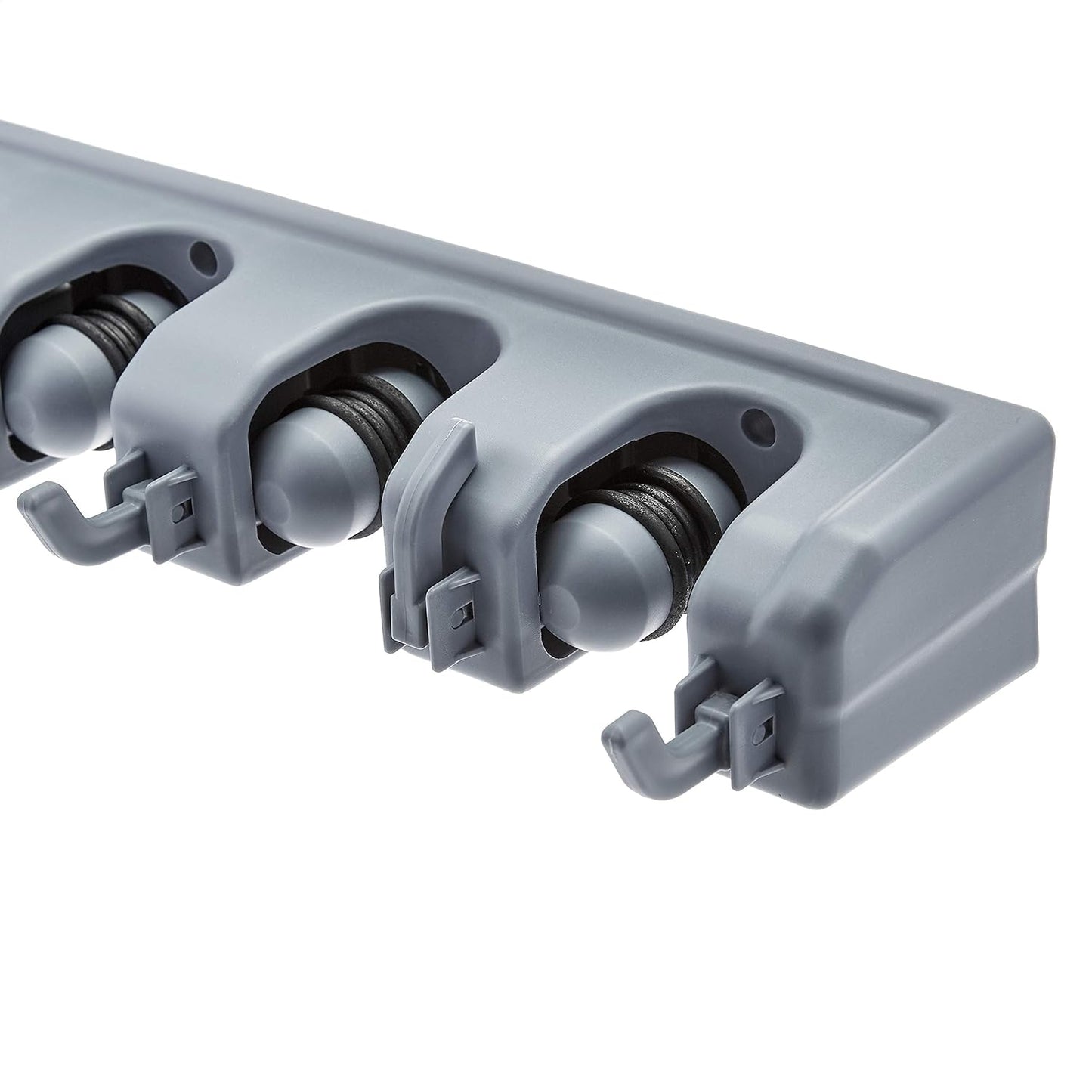 Space-Saving Rectangular Wall Mount Broom Holder & Garden Tool Organizer with 6 Hooks & 5 Slots - Sleek Gray Design (43 x 8.5 x 6.2 cm)