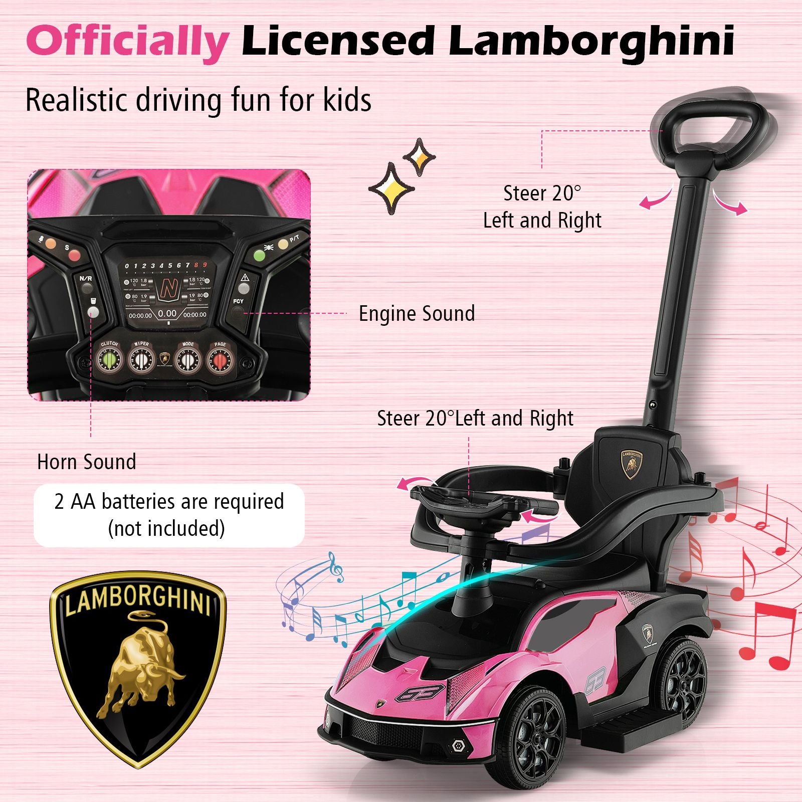 Kids Lamborghini Ride-On Car with Push Handle - Ultimate Fun for Little Racers!