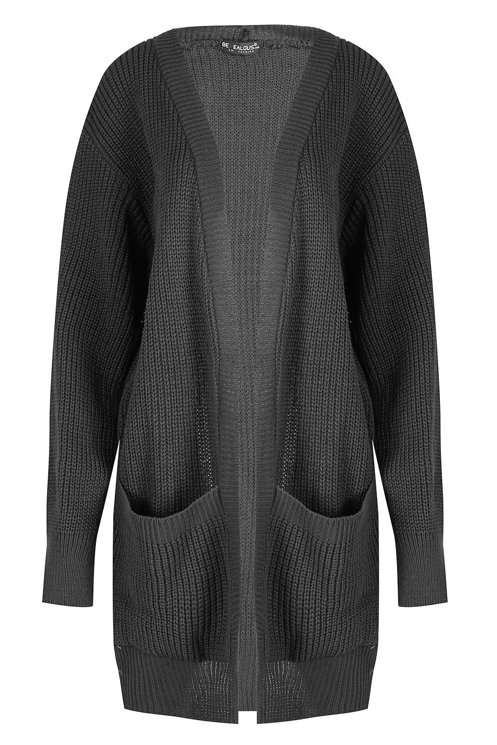 Cozy Women's Chunky Knitted Grandad Cardigan - Stylish Baggy Boyfriend Jumper with Open Pockets