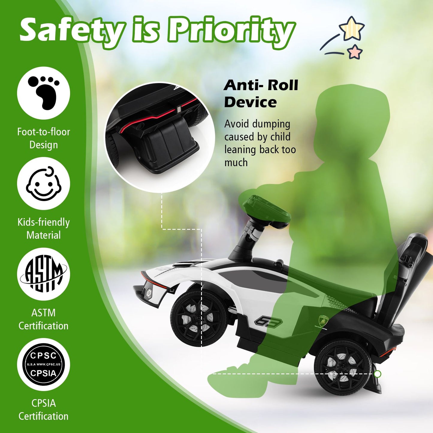 Kids Lamborghini Ride-On Car with Push Handle - Ultimate Fun for Little Racers!