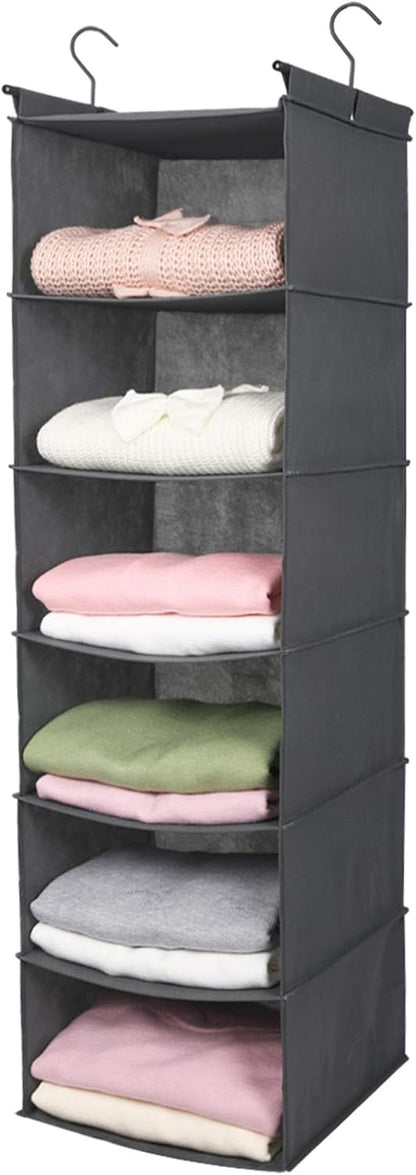 Maximize Your Space with a 6-Tier Hanging Closet Organizer - Foldable & Sturdy Hooks (Grey)