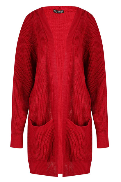 Cozy Women's Chunky Knitted Grandad Cardigan - Stylish Baggy Boyfriend Jumper with Open Pockets