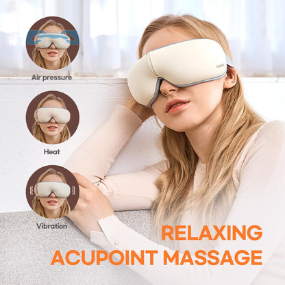 Hubicare Eye Massager - Heat, Vibration & Music for Stress Relief, Dark Circle Reduction, and Enhanced Sleep - Perfect Gift for Men & Women (Ivory)