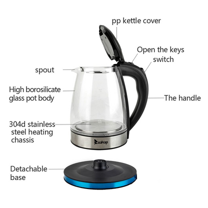 ZOKOP HD-1861-A 110V 1500W 1.8L Electric Glass Kettle US Plug