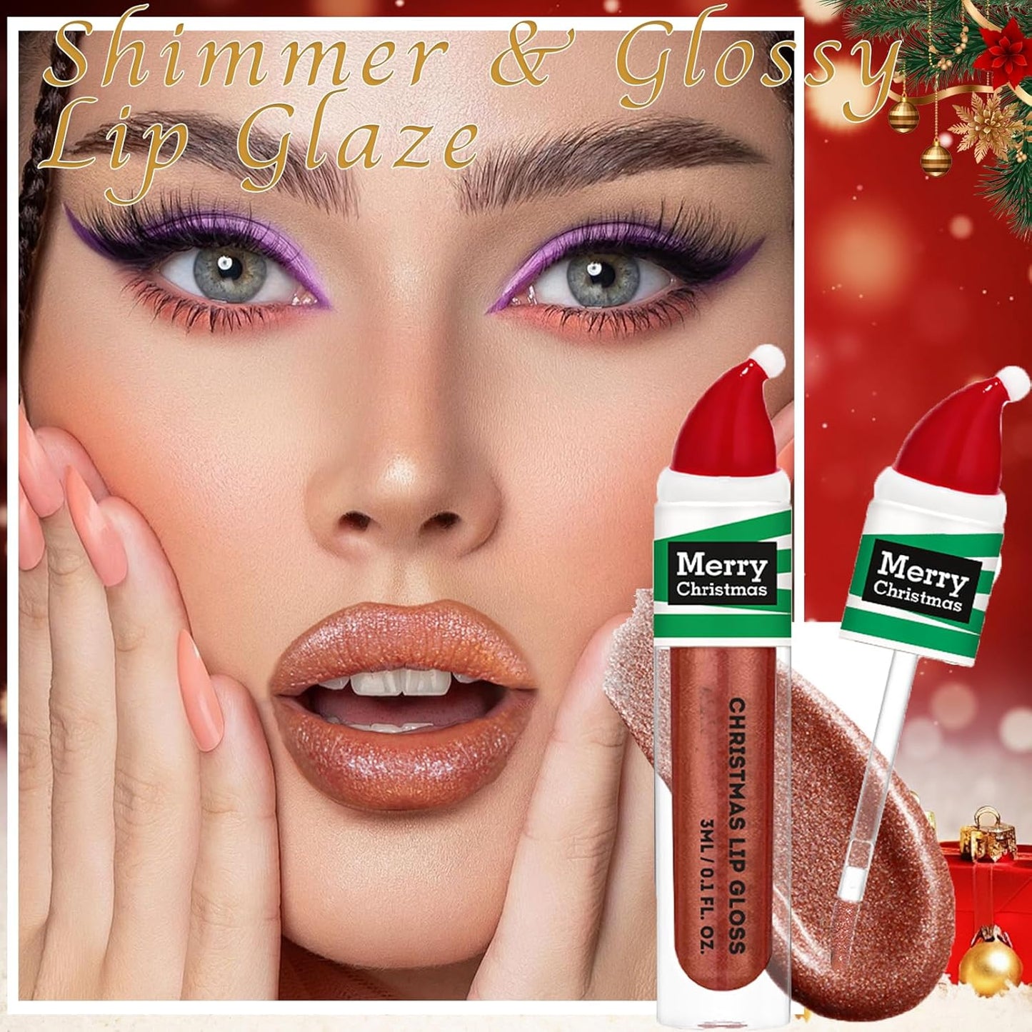 Festive Christmas Lip Gloss Set - 6 Stunning Matte & Pearlescent Shades, Ideal Holiday Gift for Teens & Women, Waterproof & Silky Finish