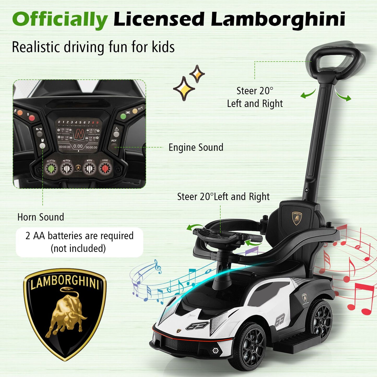 Kids Lamborghini Ride-On Car with Push Handle - Ultimate Fun for Little Racers!