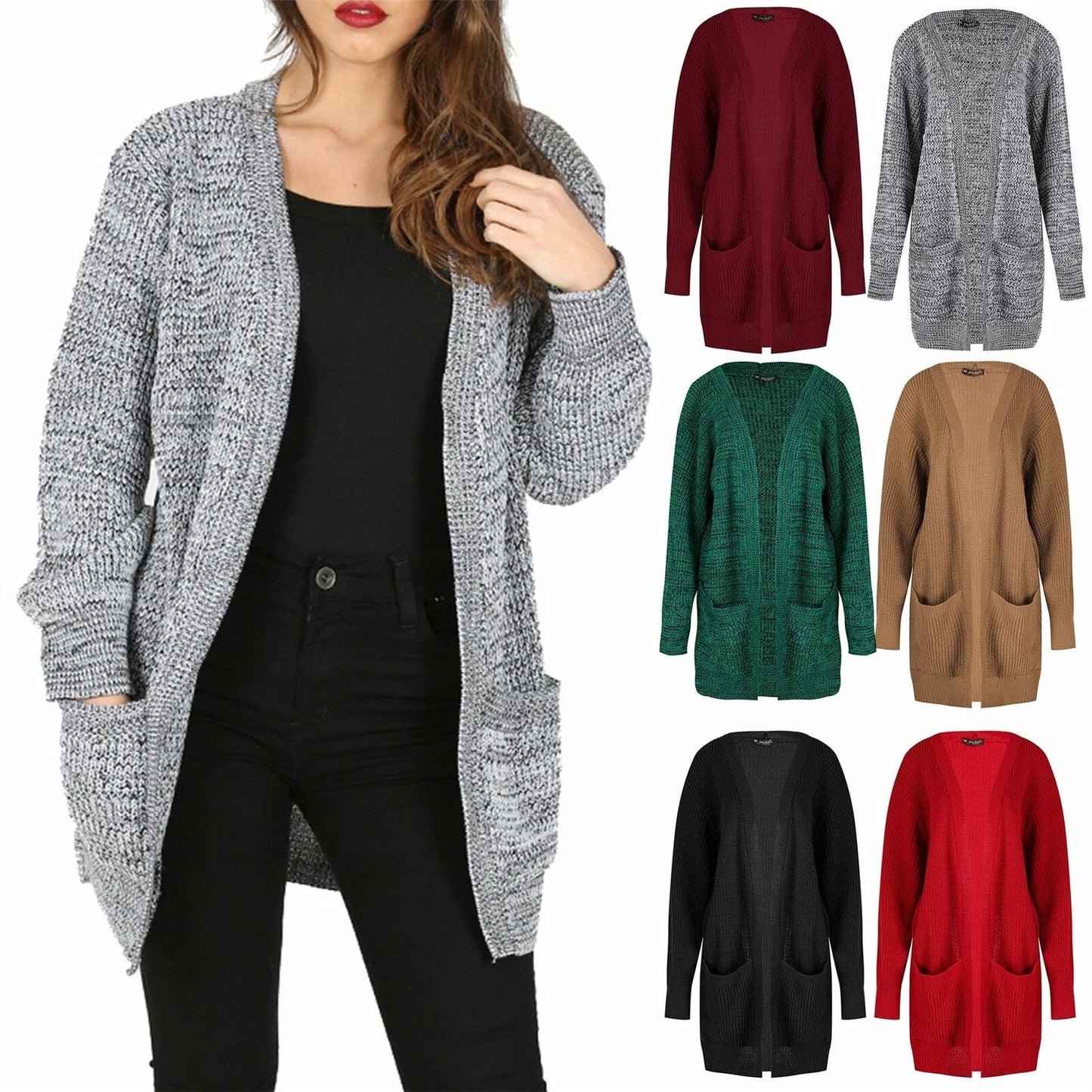 Cozy Women's Chunky Knitted Grandad Cardigan - Stylish Baggy Boyfriend Jumper with Open Pockets