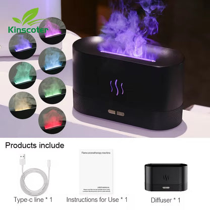 Ultrasonic Aroma Diffuser & Humidifier - LED Essential Oil Flame Lamp with Cool Mist Fogger