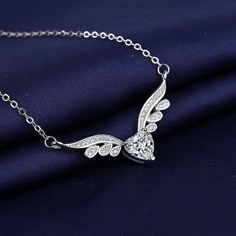 Stunning Silver Angel Wing Heart Choker Necklace for Women and Girls – Elegant Crystal Jewelry