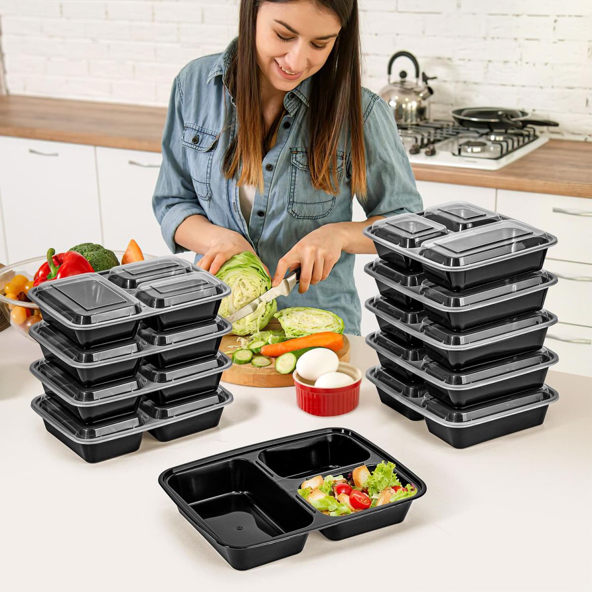 VINSANI 10pk 3 COMPARTMENTS MEAL PREP CONTAINERS 1010425 X 2