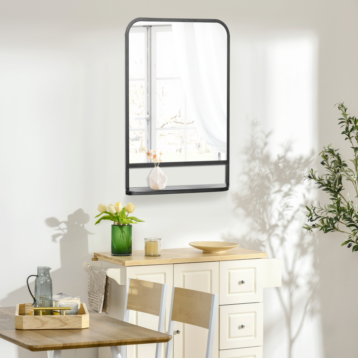 Square Wall Mirror with Shelf, 86x53 cm Modern Mirrors for Living Room, Bedroom