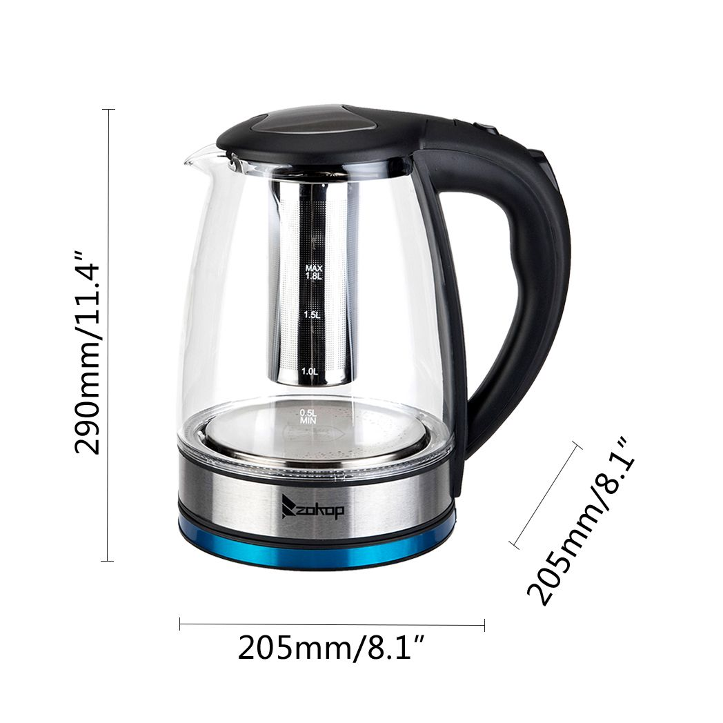ZOKOP HD-1861-A 110V 1500W 1.8L Electric Glass Kettle US Plug