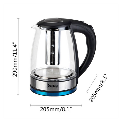 ZOKOP HD-1861-A 110V 1500W 1.8L Electric Glass Kettle US Plug