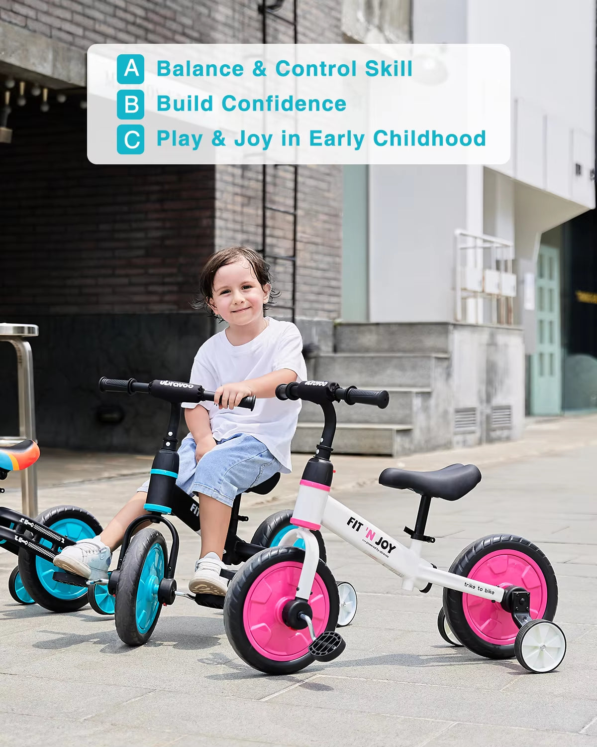 UBRAVOO Fit 'N Joy 4-in-1 Beginner Balance Bike for Toddlers 2-4 - Perfect for Boys & Girls with Pedals and Training Wheels