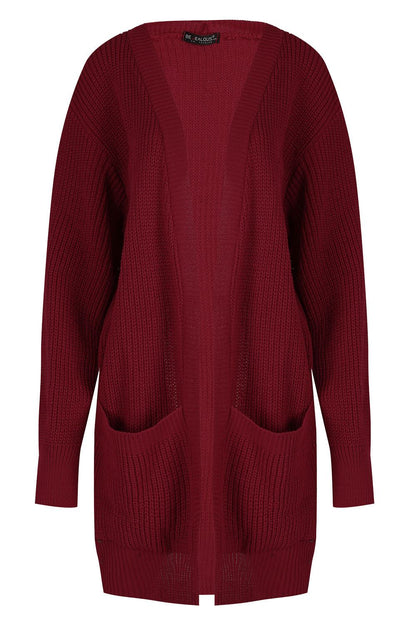 Cozy Women's Chunky Knitted Grandad Cardigan - Stylish Baggy Boyfriend Jumper with Open Pockets