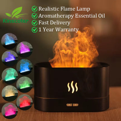 Ultrasonic Aroma Diffuser & Humidifier - LED Essential Oil Flame Lamp with Cool Mist Fogger