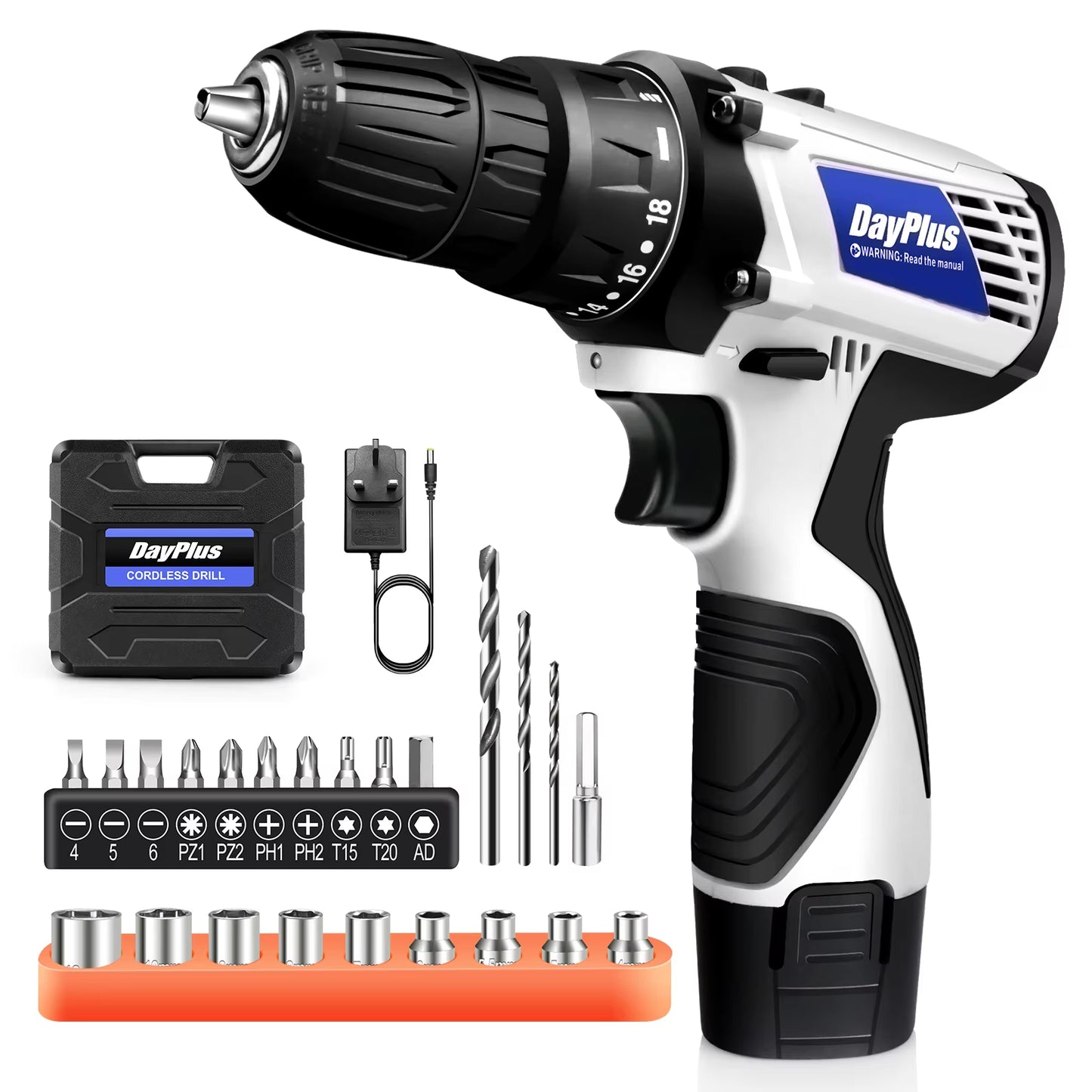 Powerful Cordless Drill Driver Kit - 2-in-1 Electric Screwdriver with 45 N.M Torque, Dual Speed & Keyless Chuck