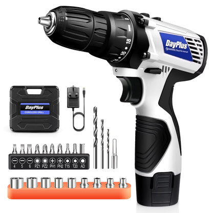 Powerful Cordless Drill Driver Kit - 2-in-1 Electric Screwdriver with 45 N.M Torque, Dual Speed & Keyless Chuck