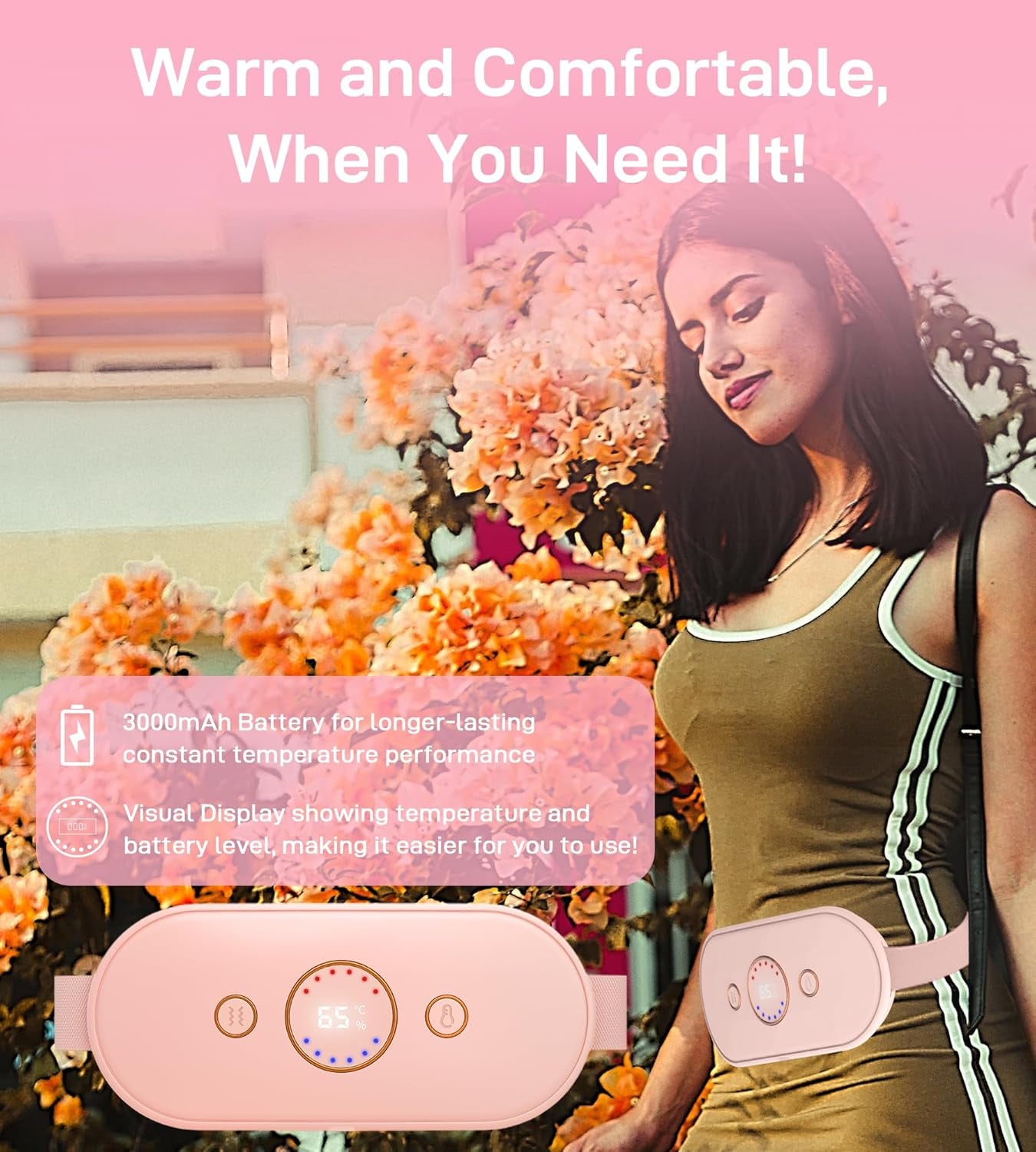 Cordless Rechargeable Heating Pad with 6 Heat Levels & Massage Modes - Perfect Relief for Period Cramps - Stylish Pink Gift for Women & Girls