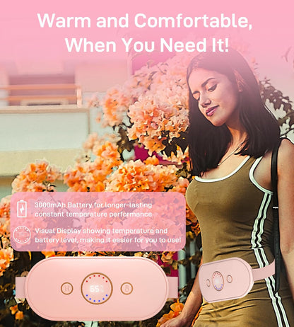 Cordless Rechargeable Heating Pad with 6 Heat Levels & Massage Modes - Perfect Relief for Period Cramps - Stylish Pink Gift for Women & Girls