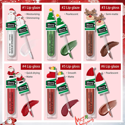 Festive Christmas Lip Gloss Set - 6 Stunning Matte & Pearlescent Shades, Ideal Holiday Gift for Teens & Women, Waterproof & Silky Finish