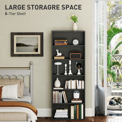 HOMCOM 6 Tier Bookshelf, Freestanding Bookcase with Adjustable Shelves, Black
