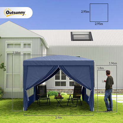 3mx3m Pop Up Gazebo Party Tent Canopy Marquee with Storage Bag Blue