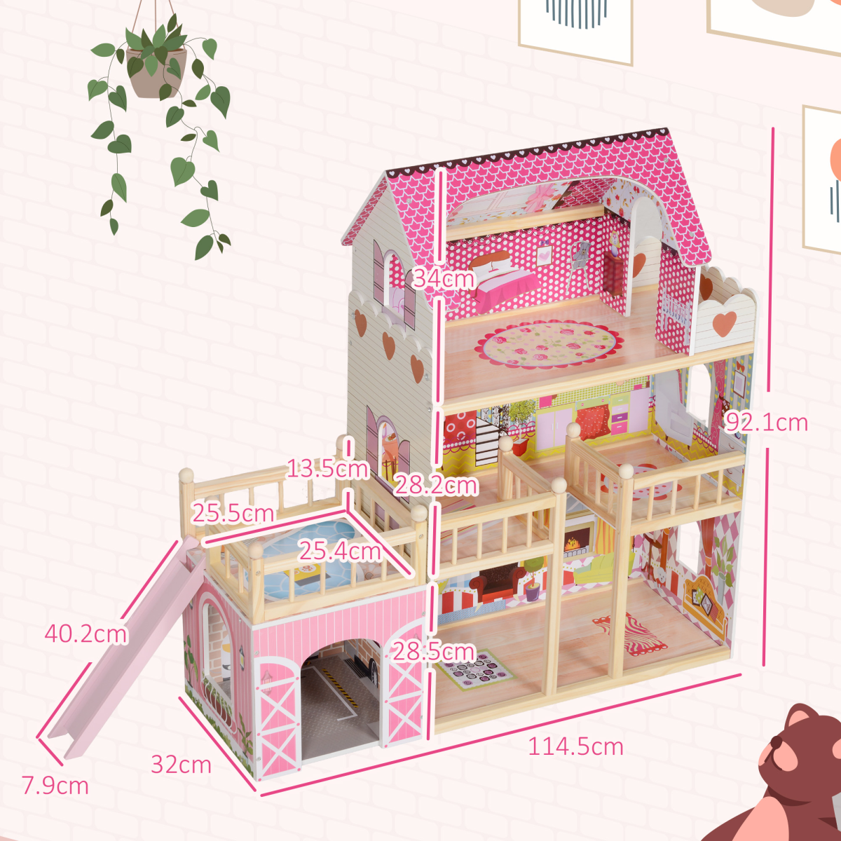 AIYAPLAY Dolls House with 13 Pieces Wooden Furniture and Accessories