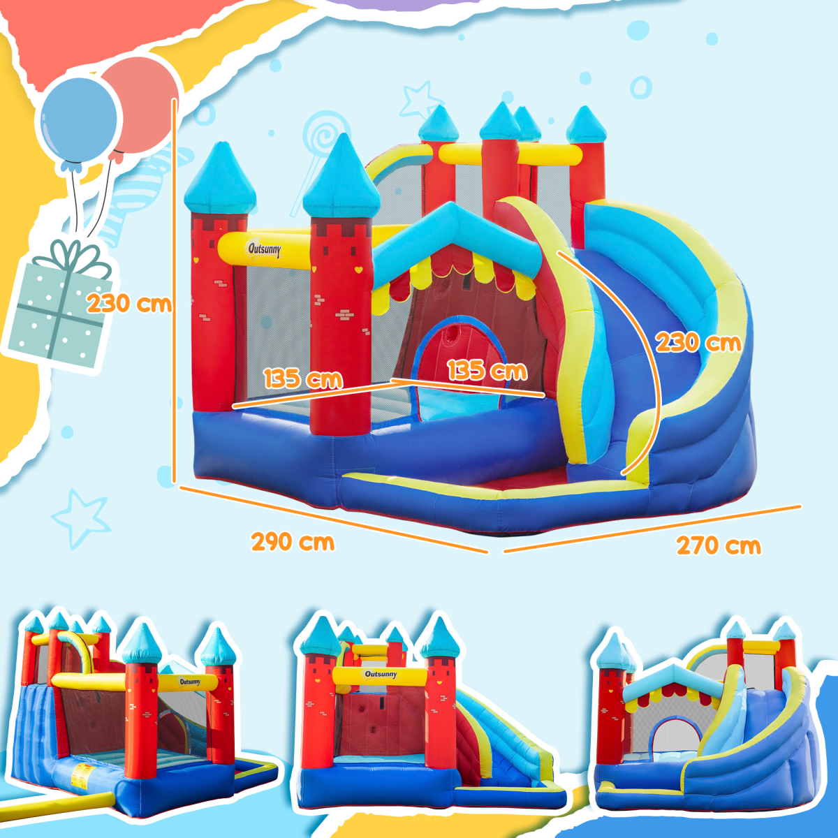 Kids Bouncy Castle with Slide Pool Trampoline Climbing Wall w/ Blower