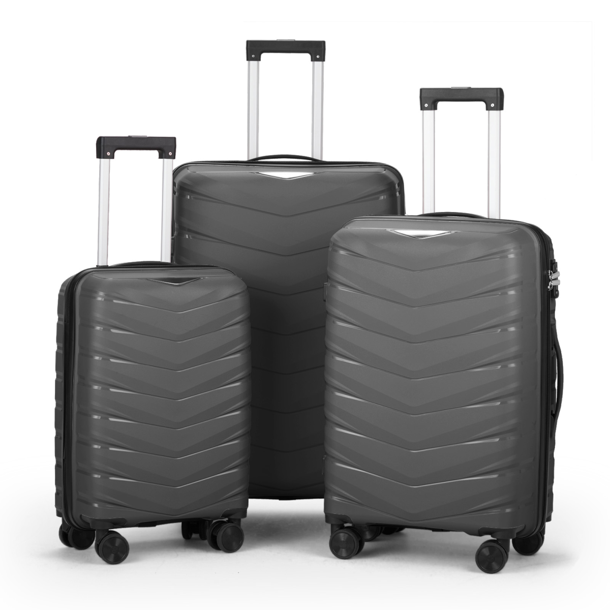 V-shaped stripe 3-in-1 PP trolley case 20in 24in 28in PP iron trolley classic color - dark gray (grain pattern)