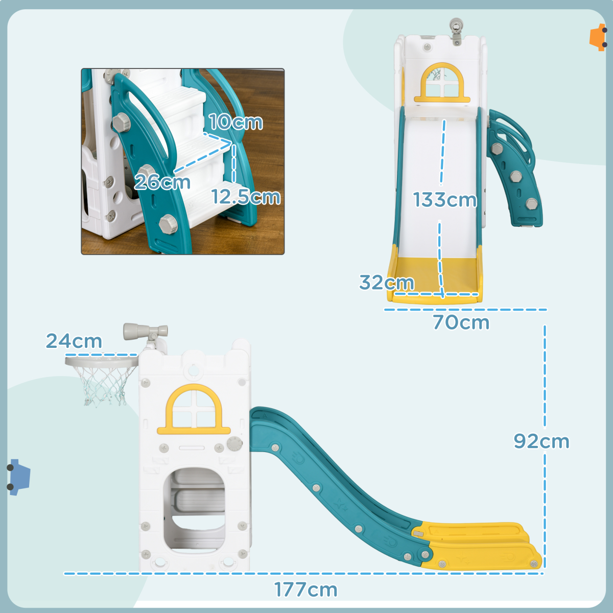 AIYAPLAY 4 in 1 Kids Slide for Indoor Use, for Toddler 1-3 Years Old, Yellow