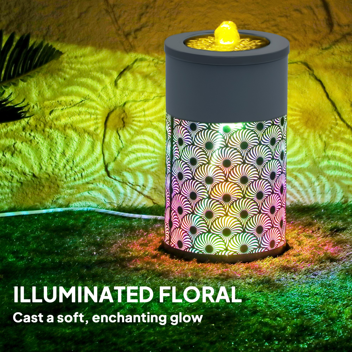 Outsunny Outdoor Waterfall Fountain Water Feature with LED, Light Grey