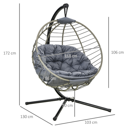 Outsunny PE Rattan Hanging Swing Chair w/ Stand & Cup Holder, Grey