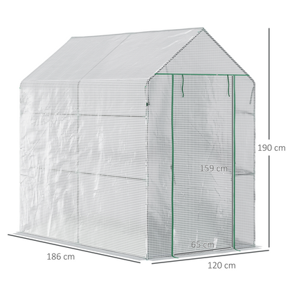Walk in Garden Greenhouse with Shelves Steeple 186Lx120Wx190Hcm White