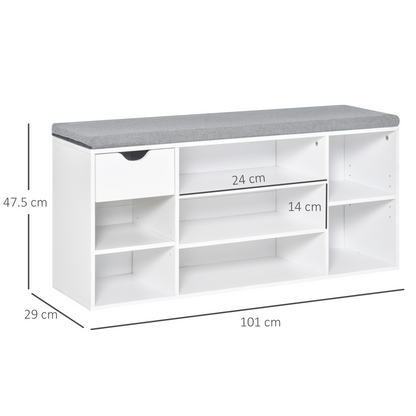 HOMCOM Shoe Storage Cabinet Bench w/ Cushion Adjustable Shelves White and Grey