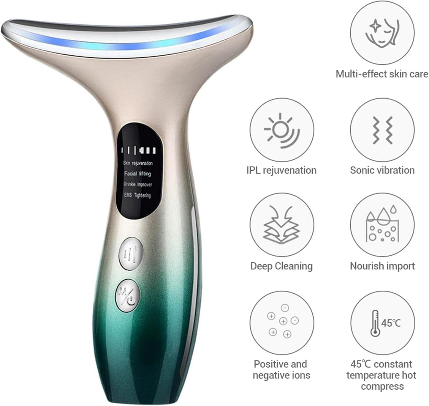 Face Massager，Anti-Wrinkle Face Device，Portable Skin Tightening Beauty Toning Device with 45 ±5°C Heat and 4 Massage Modes for Skintightening & Neck Lifting EMS Massage Face Toning Firming (Gradient)