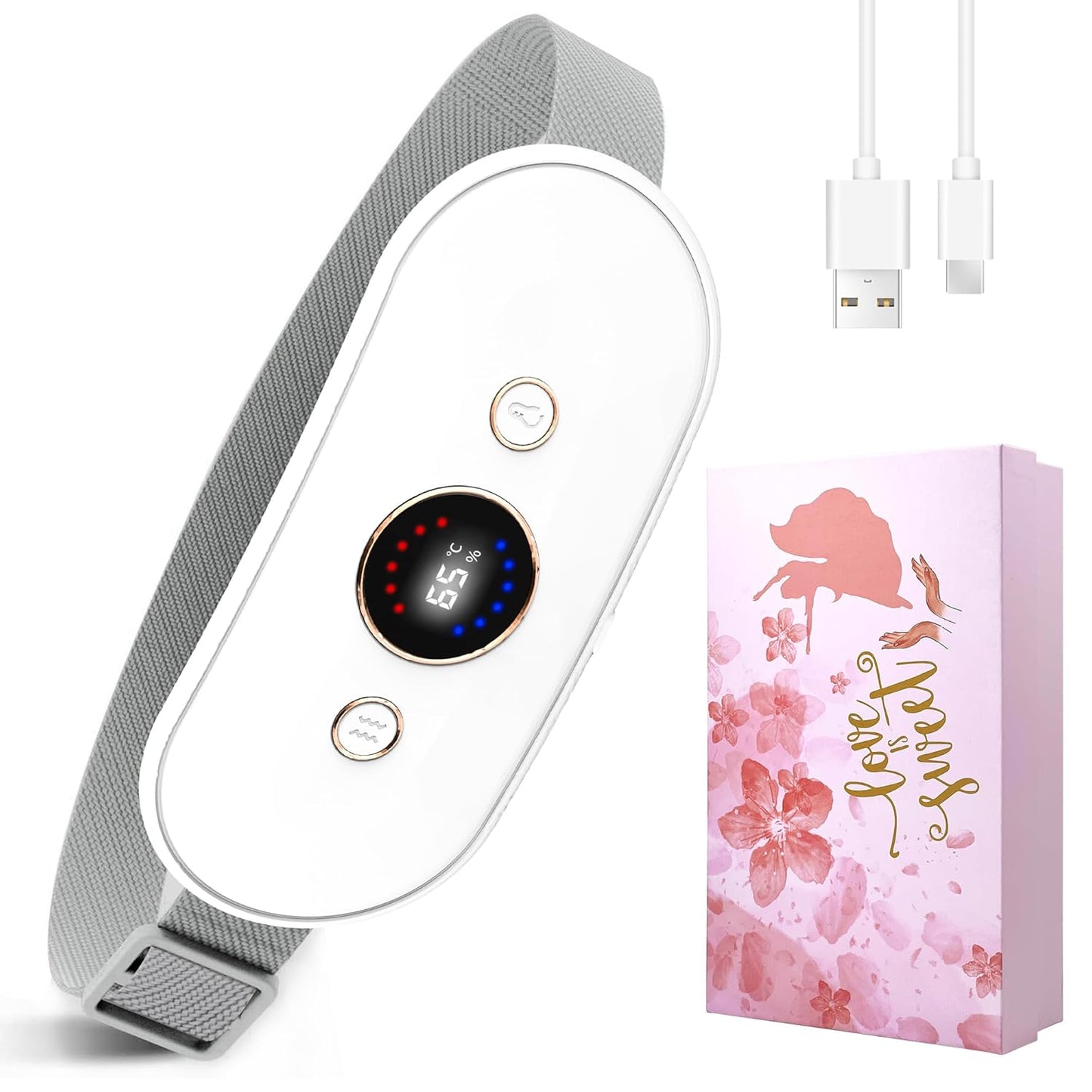 Cordless Rechargeable Heating Pad with 6 Heat Levels & Massage Modes - Perfect Relief for Period Cramps - Stylish Pink Gift for Women & Girls