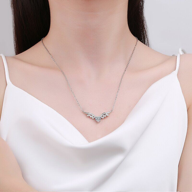 Stunning Silver Angel Wing Heart Choker Necklace for Women and Girls – Elegant Crystal Jewelry