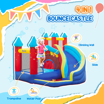 Kids Bouncy Castle with Slide Pool Trampoline Climbing Wall w/ Blower