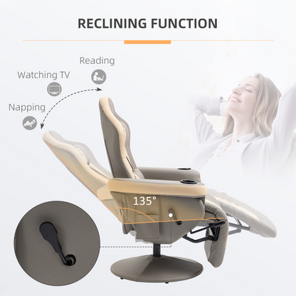 Manual Recliner Armchair PU Sofa Chair w/ Adjustable Leg Rest & 135� Reclining