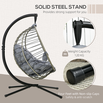 Outsunny PE Rattan Hanging Swing Chair w/ Stand & Cup Holder, Grey