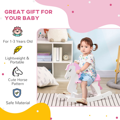 Kids Wooden Ride On Toy, Rocking Horse w/ Handlebar, Foot Pedal, Pink