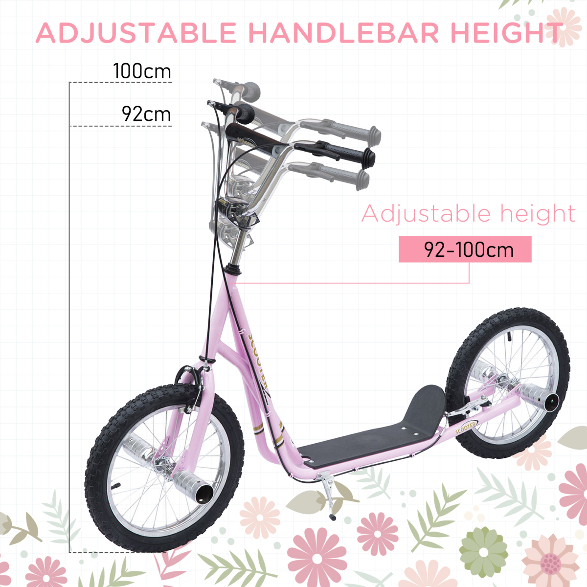 Teen Scooter Children Stunt Scooter 16" Tyres Adjustable Height, Pink