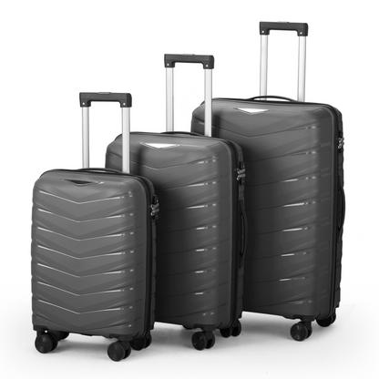 V-shaped stripe 3-in-1 PP trolley case 20in 24in 28in PP iron trolley classic color - dark gray (grain pattern)